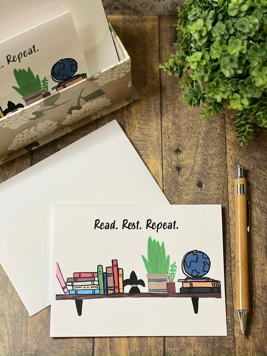 Read. Rest. Repeat. – Book Lover Notecard