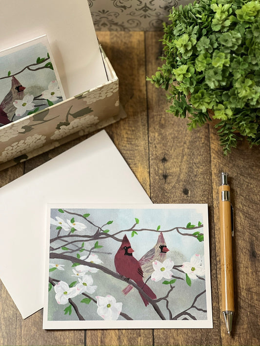 Cardinals and Dogwood – Blank Nature Notecard