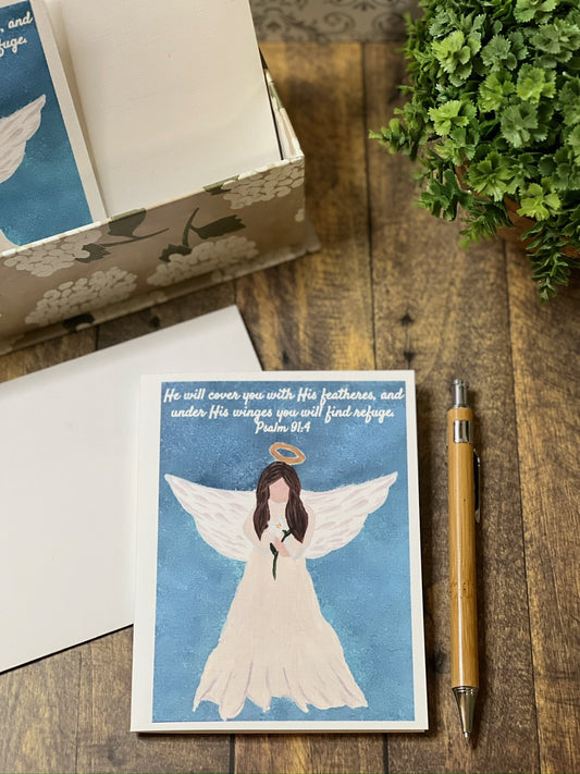 Psalm 91:4 – Angel Sympathy Card with Printed Interior