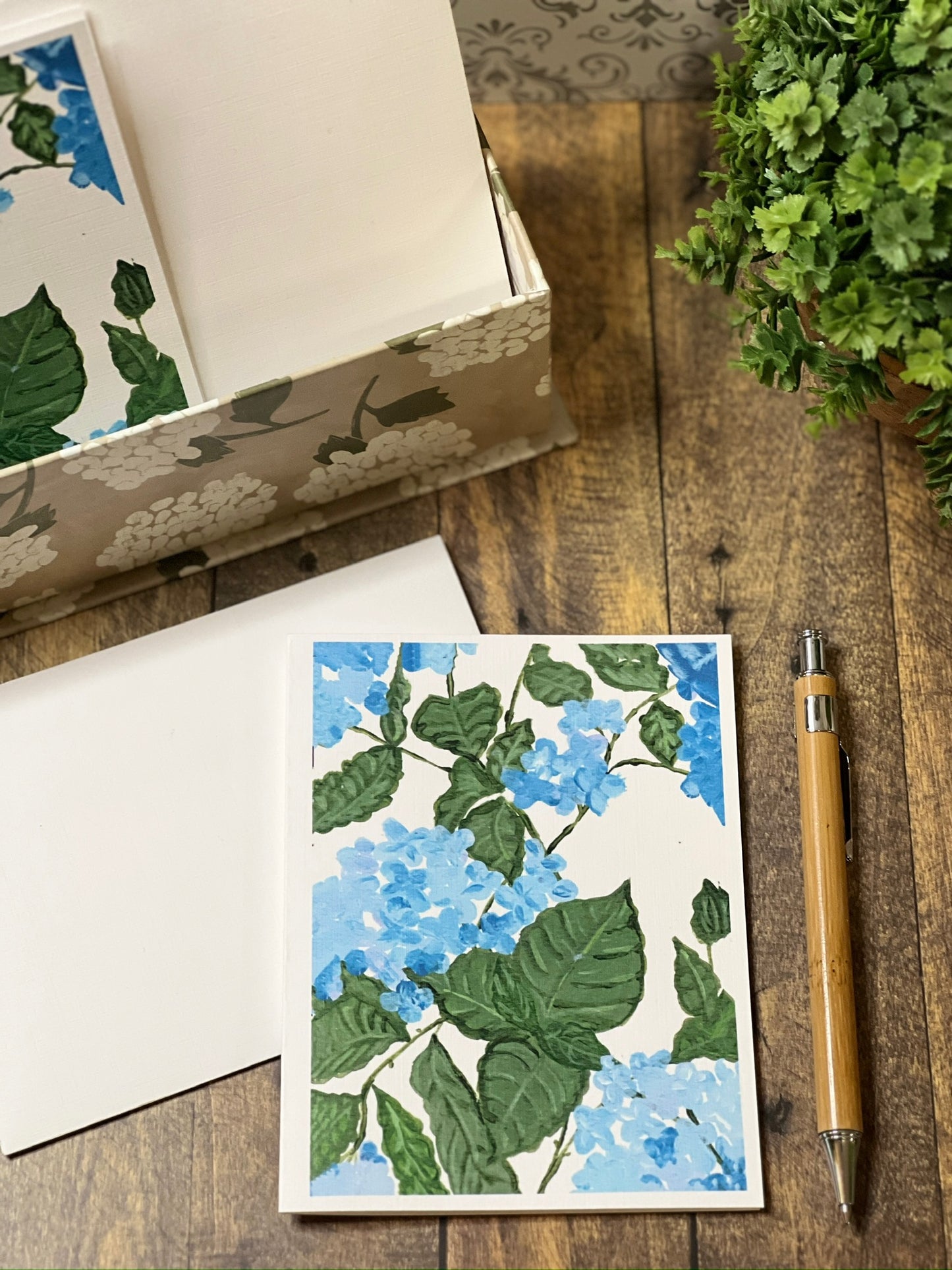 Greeting Card | Blue Hydrangea | Hand-Painted Botanical Garden Art