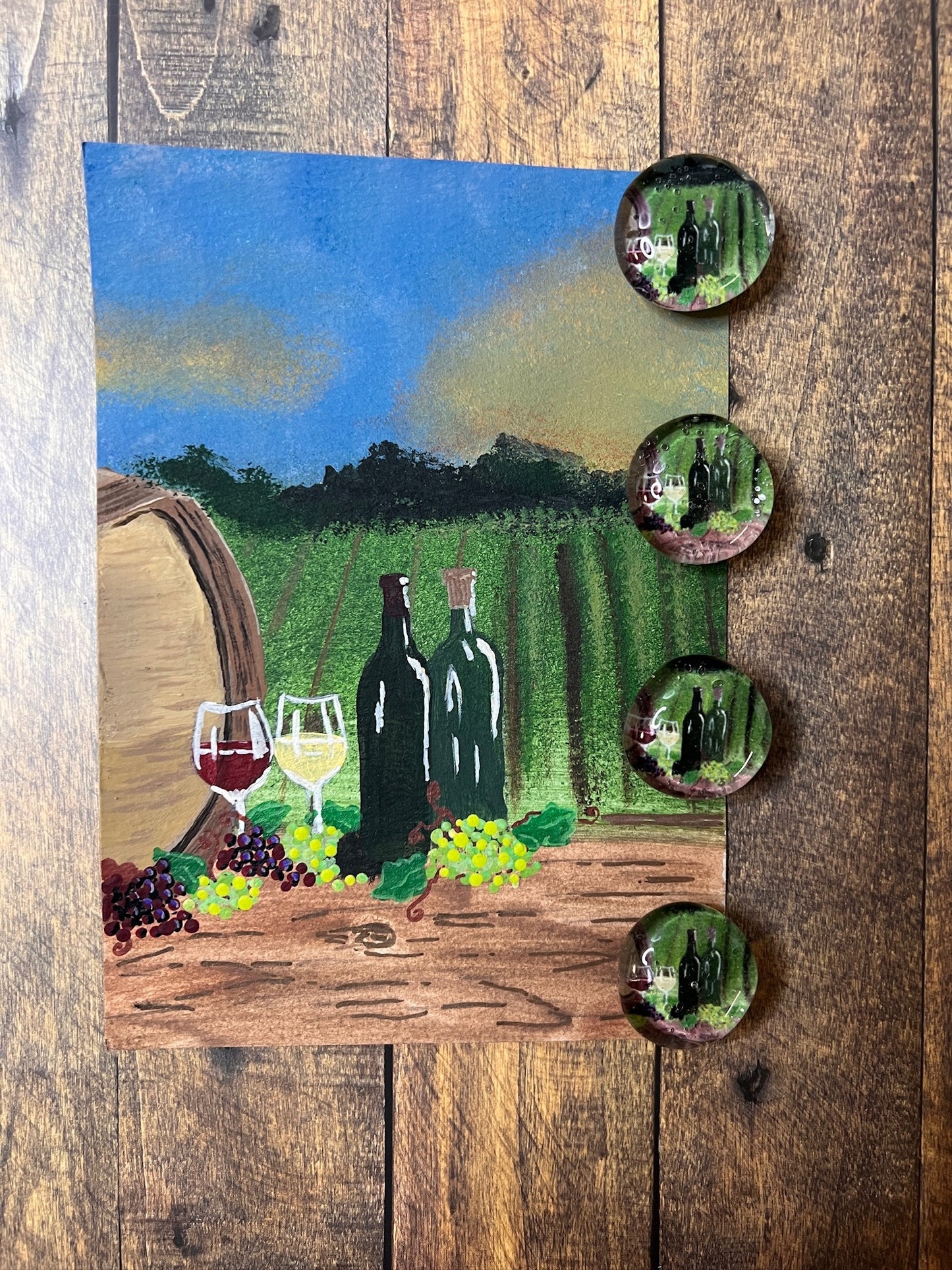 Vineyard Magnet Set – Set of 4 Wine Glass & Bottle Glass Gem Magnets