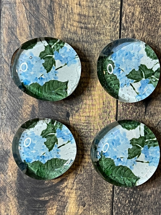 Hydrangea Magnet Set – Set of 4 Glass Gem Floral Magnets