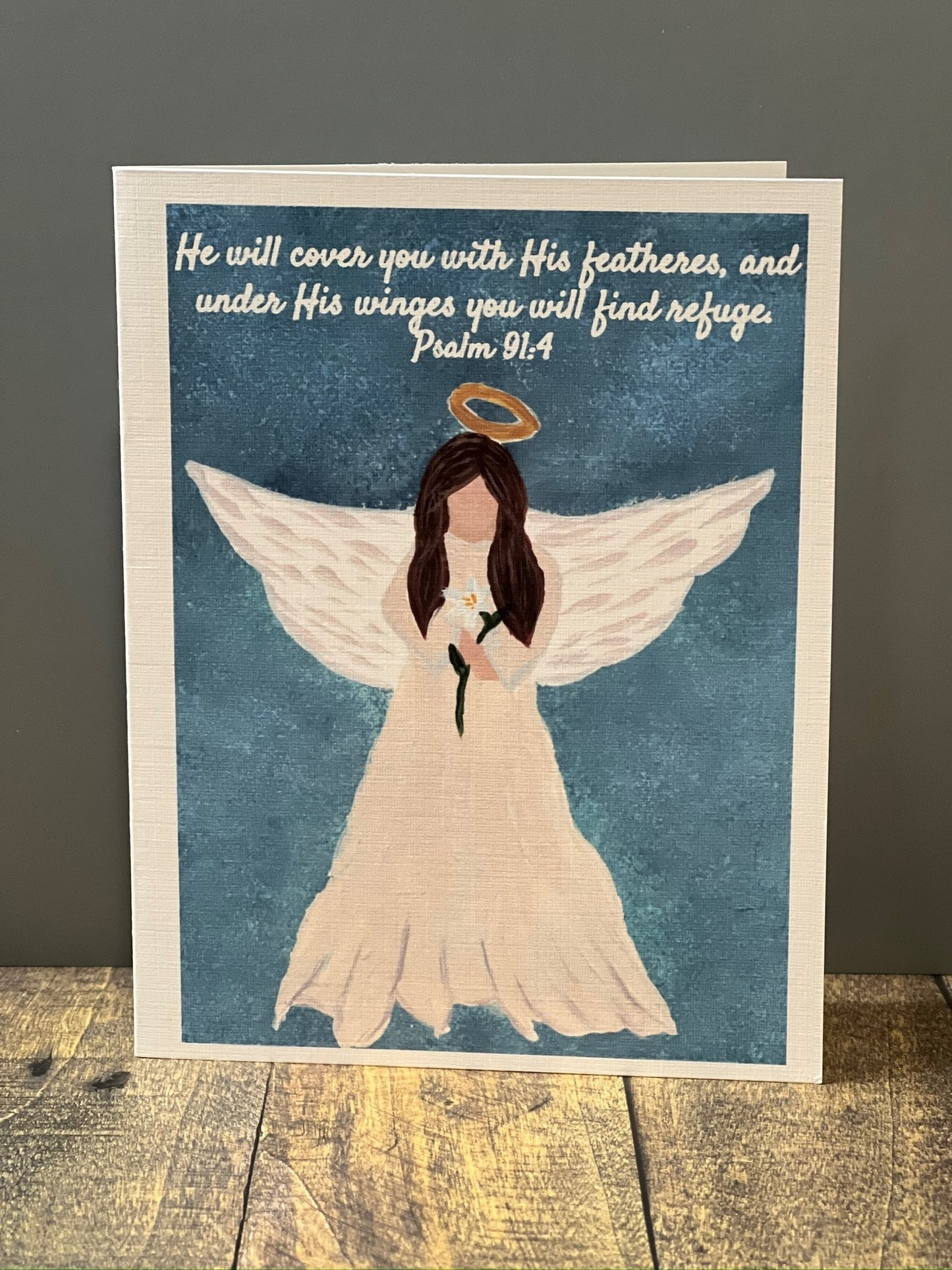 Psalm 91:4 – Angel Sympathy Card with Printed Interior