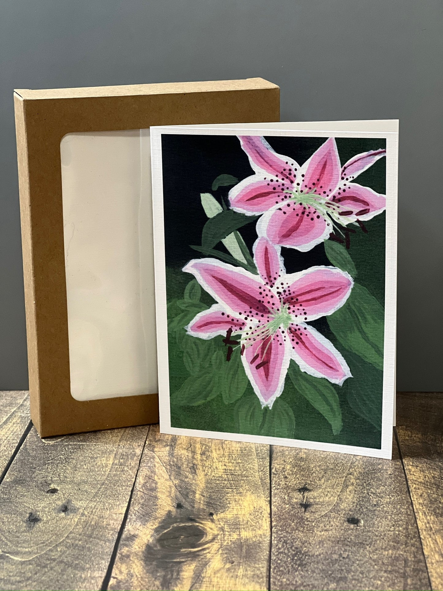 Greeting Card | Pink Lily Blossom | Hand-Painted Floral Art