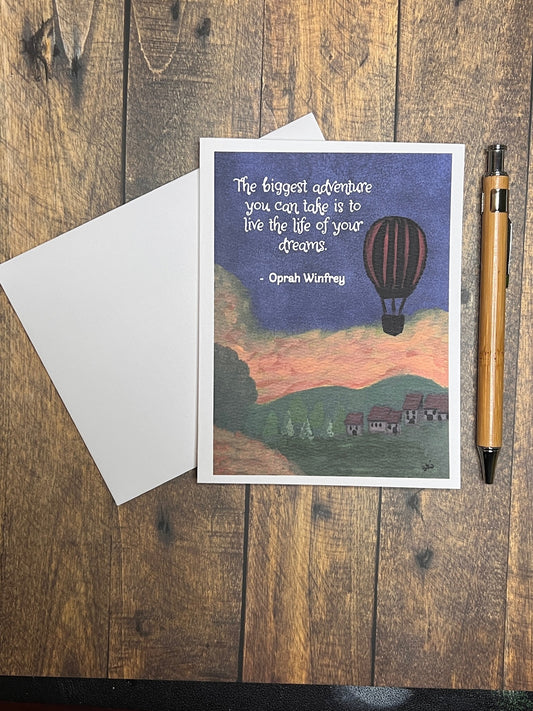 Inspirational Oprah Winfrey Quote Card – Hot Air Balloon Adventure Art Card, Graduation Encouragement Card, Life of Your Dreams Stationery
