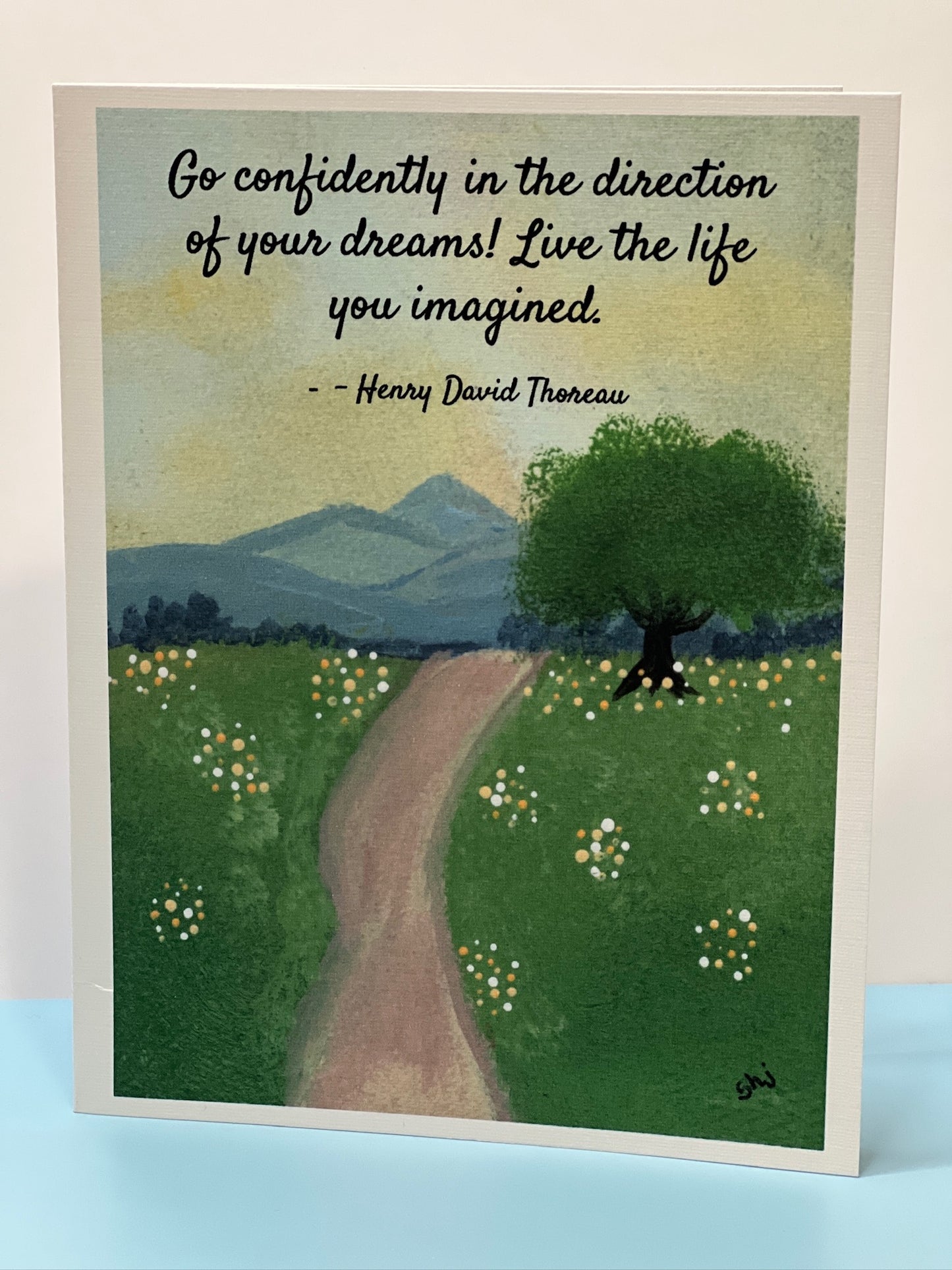 Dream Big Graduation Card – Thoreau Quote with Peaceful Meadow Path Art, Inspirational Card, Individual or Boxed Set of 8 with Envelopes