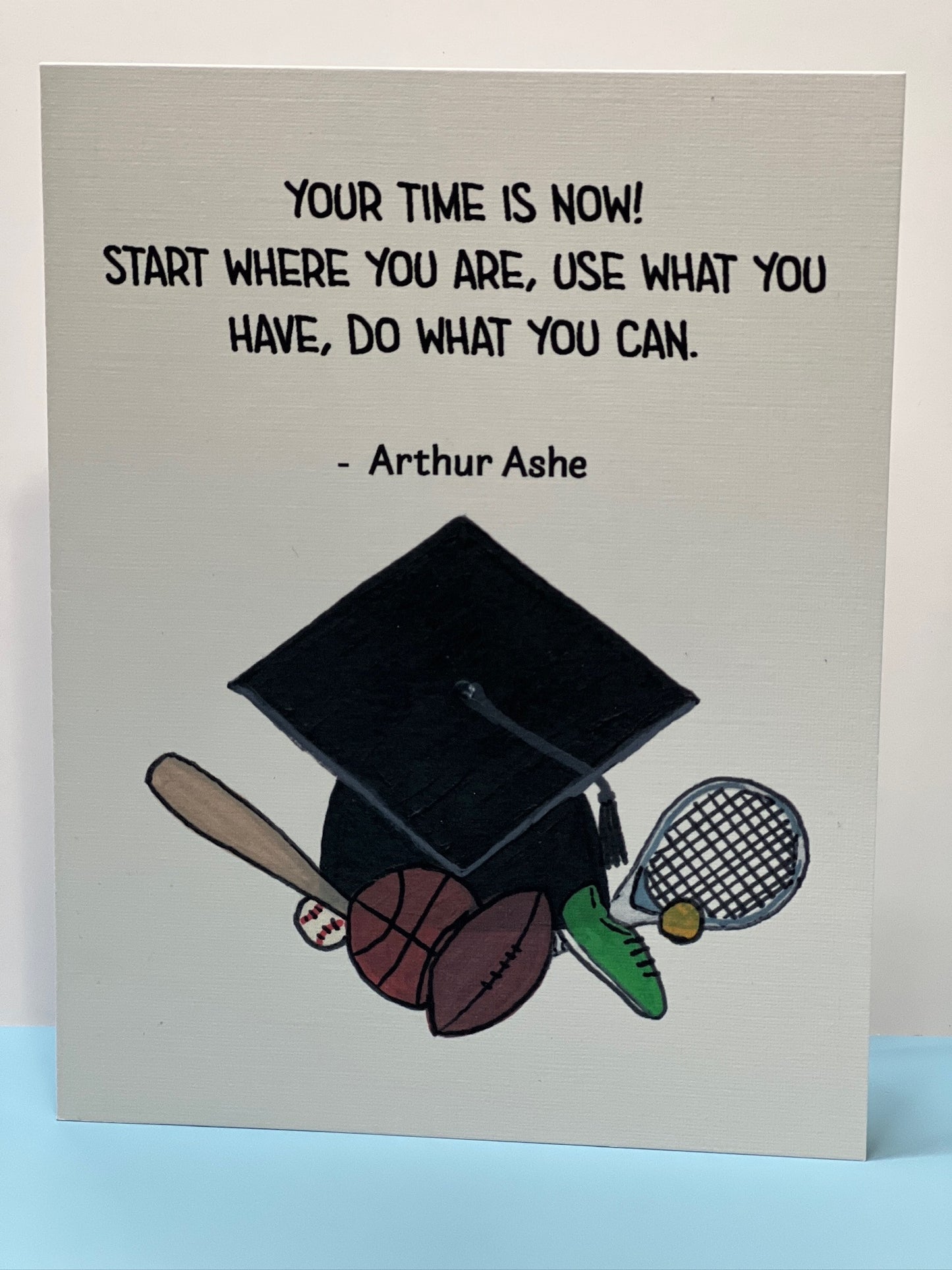 Athlete Graduation Card – Arthur Ashe Quote with Sports Theme, Motivational Grad Card, Individual or Box Set of 8 with Envelopes