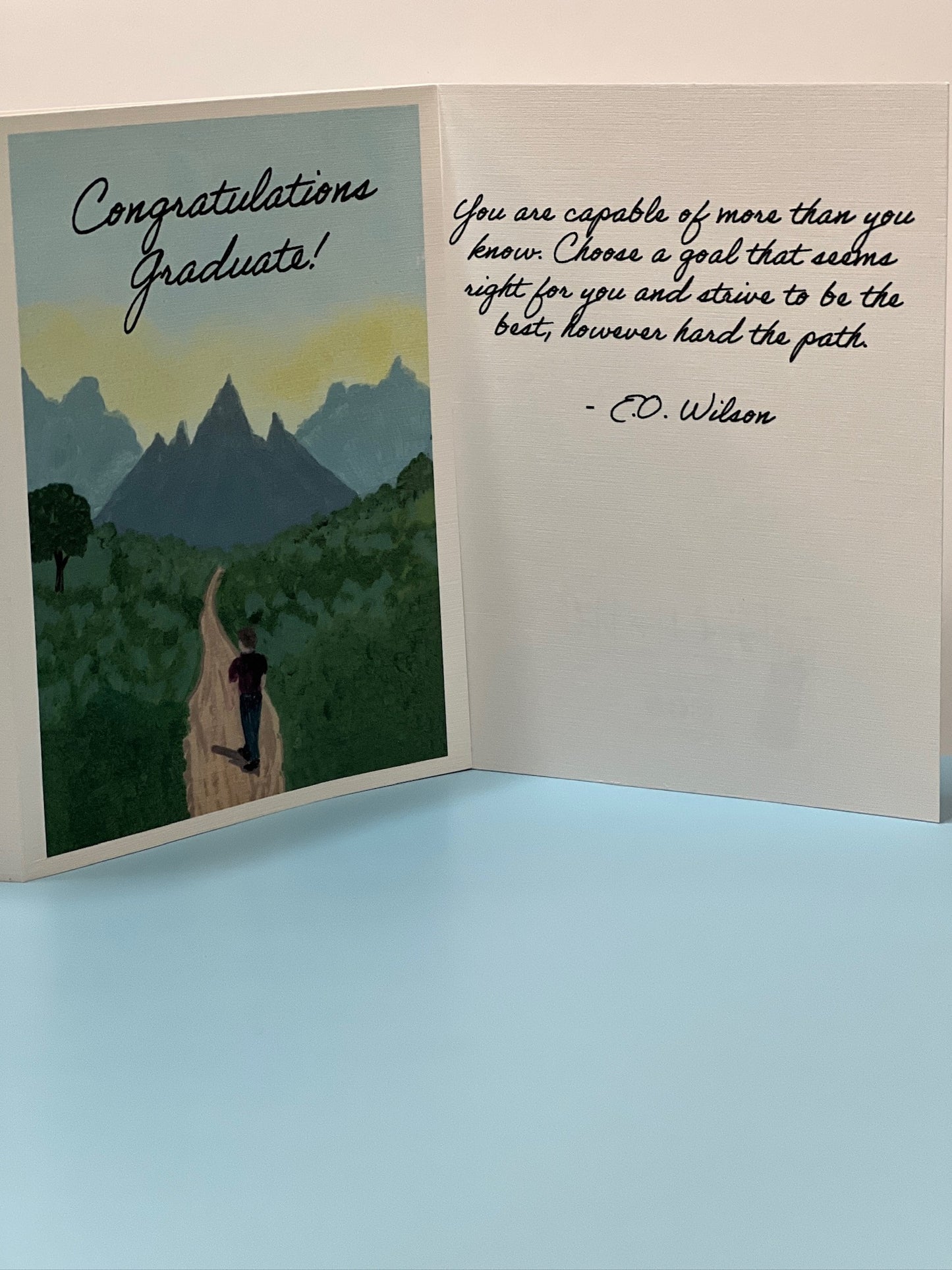 Congratulations Graduate Card – Inspirational E.O. Wilson Quote, Mountain Path Art, Individual or Boxed Set of 8 with Envelopes