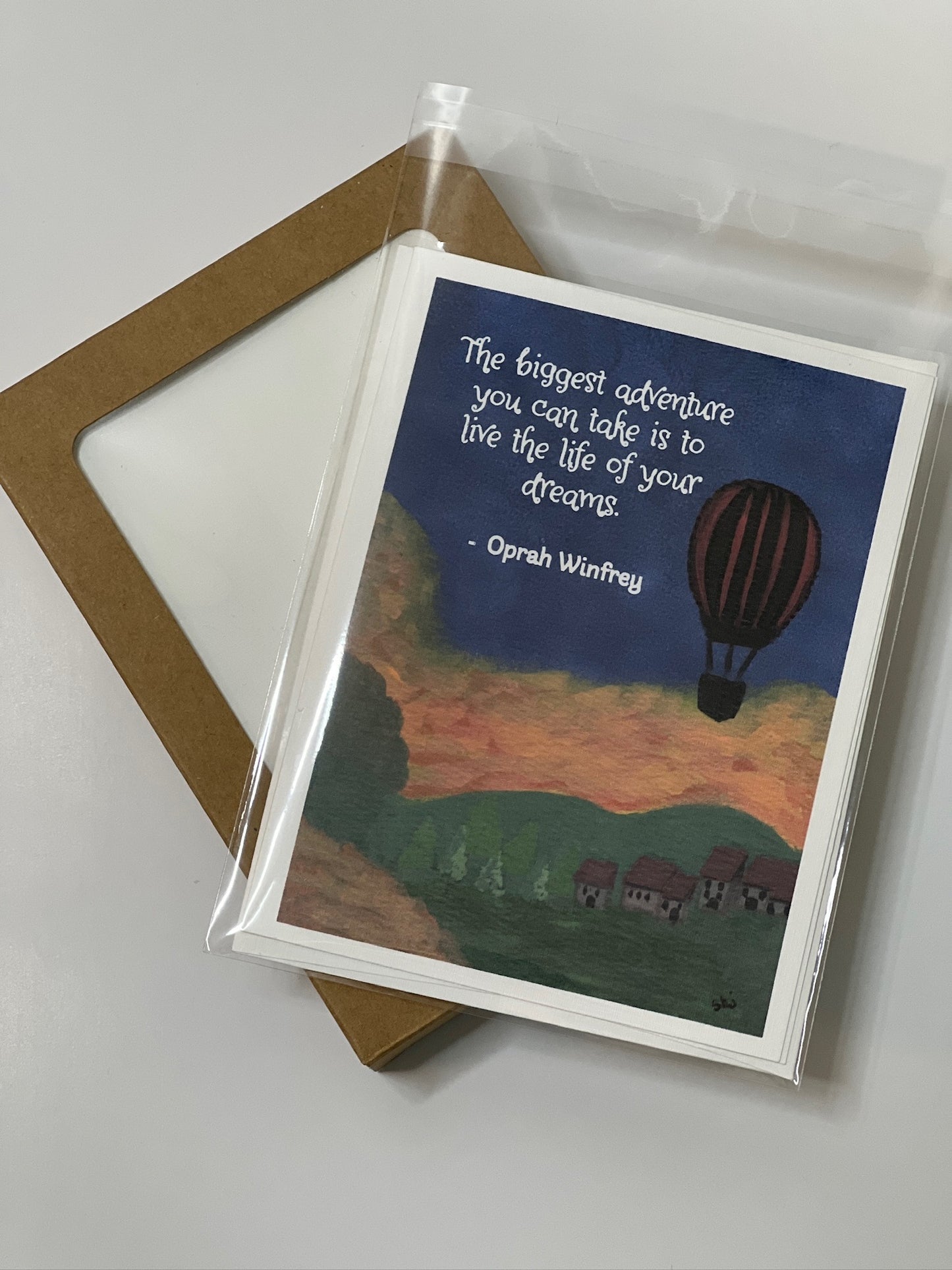Inspirational Oprah Winfrey Quote Card – Hot Air Balloon Adventure Art Card, Graduation Encouragement Card, Life of Your Dreams Stationery