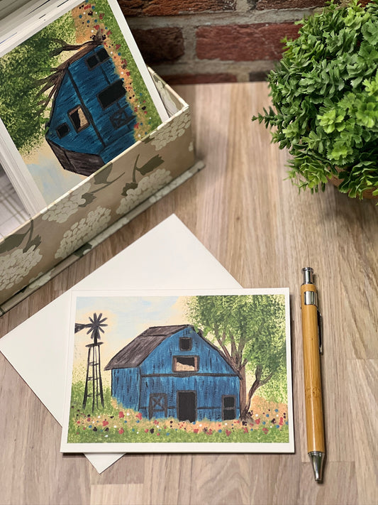 Greeting Card | Blue Barn | Rustic Farmhouse & Countryside Art Notecard
