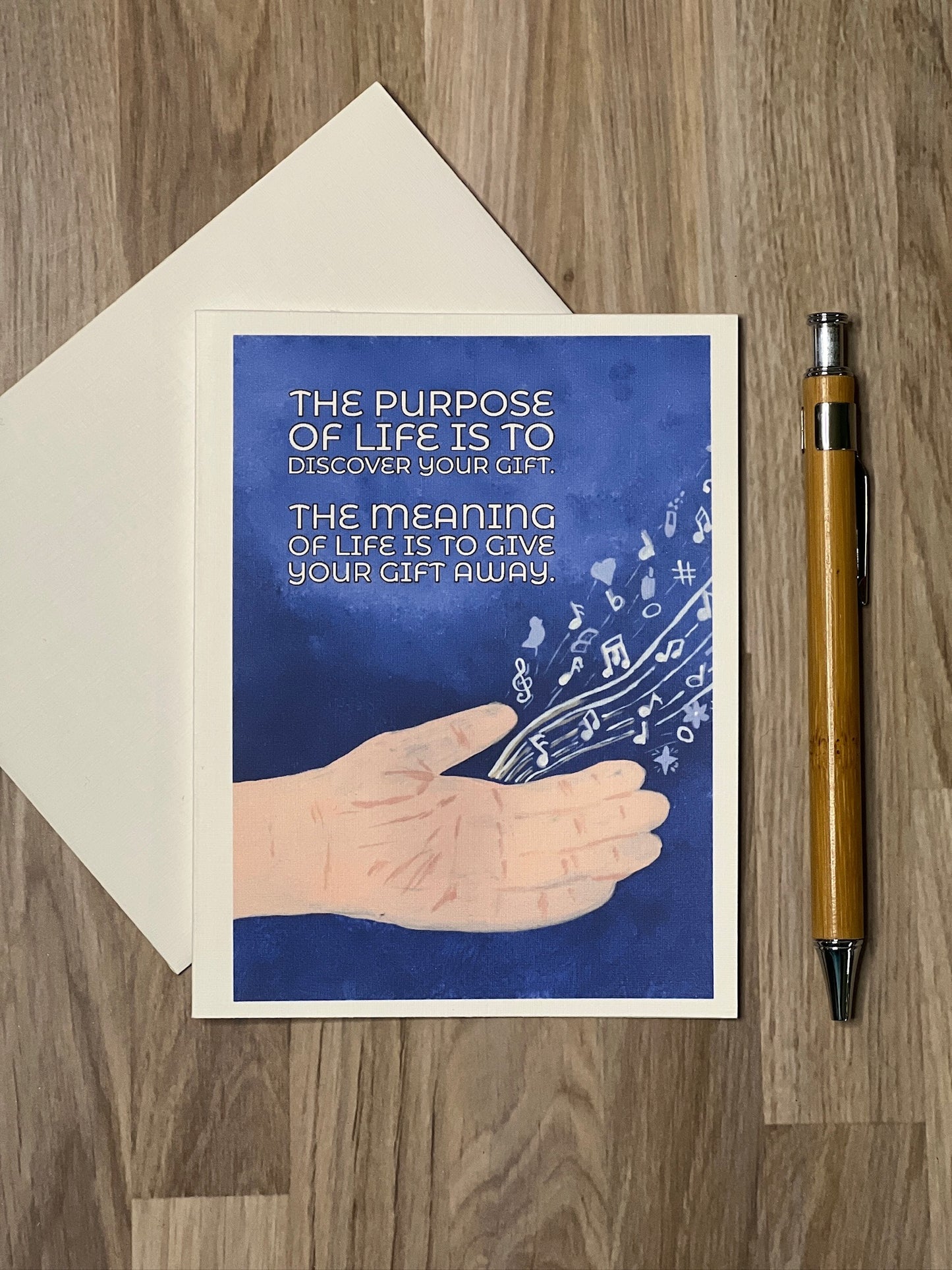Purpose of Life Notecard – Inspirational Quote with Hand Artwork