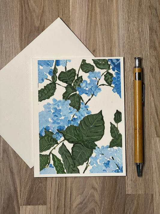 Hydrangea Notecard – Hand-Painted Blue Floral Card, Blank Greeting Card, Botanical Stationery, Watercolor Look Art Card, Flower Note Card