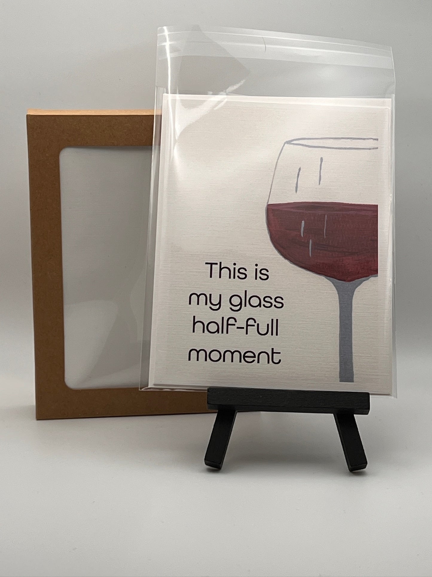 Glass Half-Full Notecard – Funny Wine Positivity Card