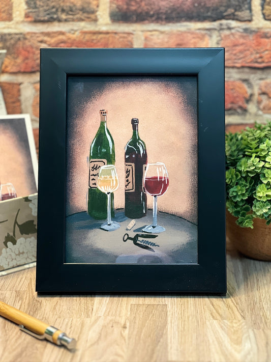 Wine Room Still Life Art Print Set – Wine Bottle and Glass Bar Decor | 4x6 & 5x7 Fine Art Prints for Kitchen or Cellar
