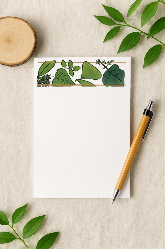 Green Leaves Notepad: Botanical Stationery with Hand-Painted Design