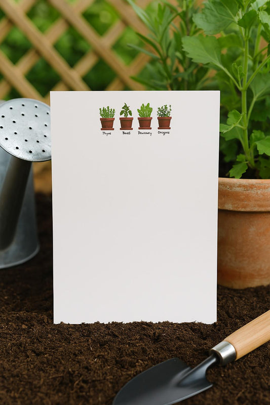 Herb Garden Notepad: Hand-Painted Potted Herbs Design