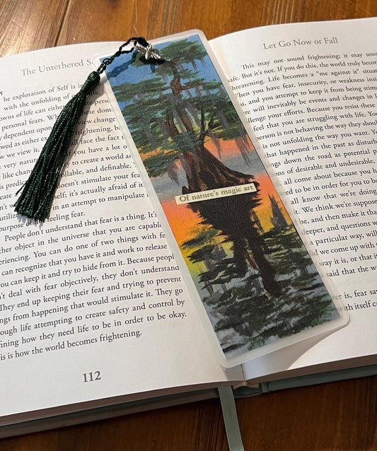 Hand-Painted Cypress Tree Bookmark: Bayou Nature Art with Tassel