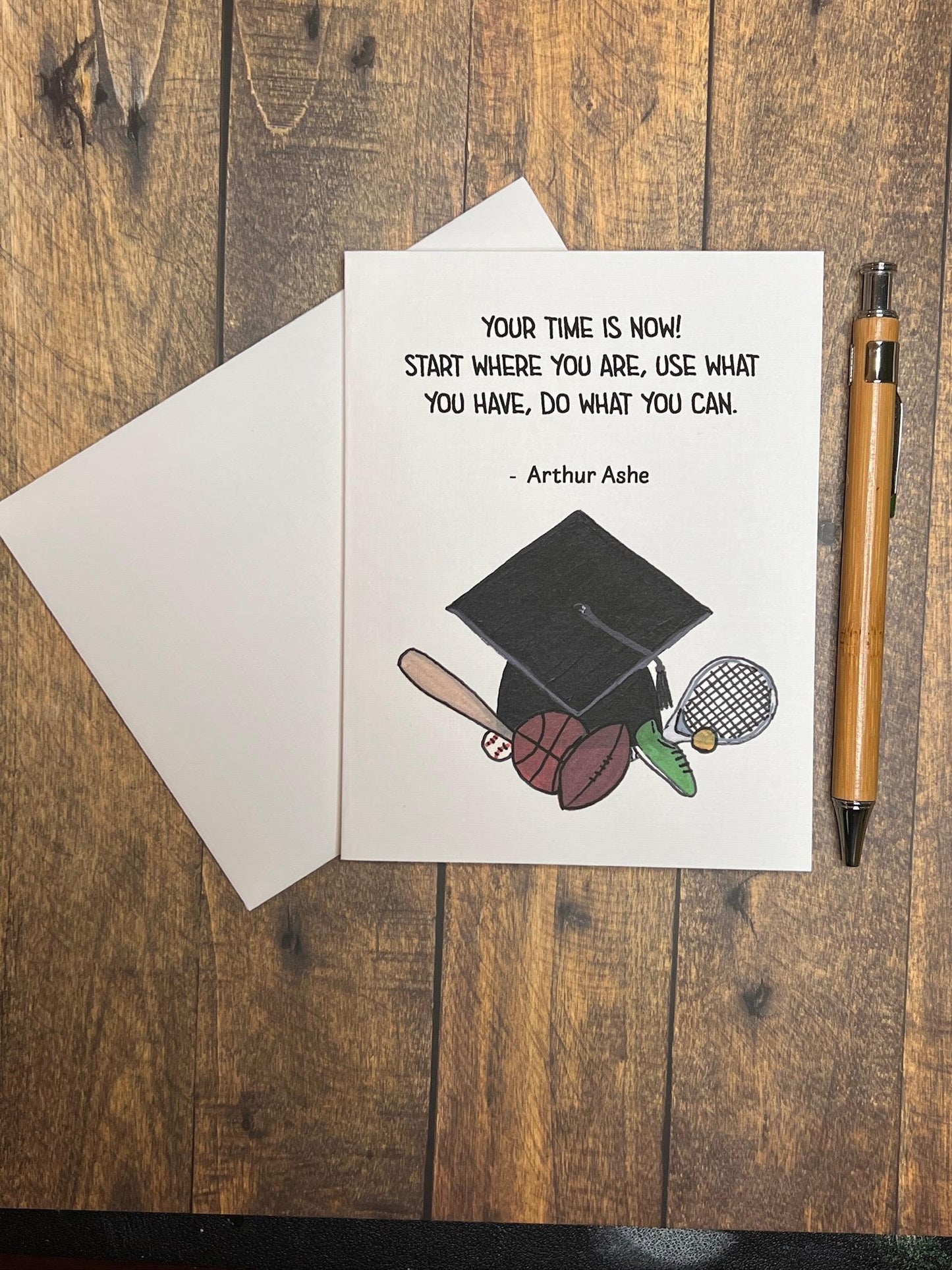 Arthur Ashe Graduation Card for Athlete: Inspirational Quote (Custom Message Option)
