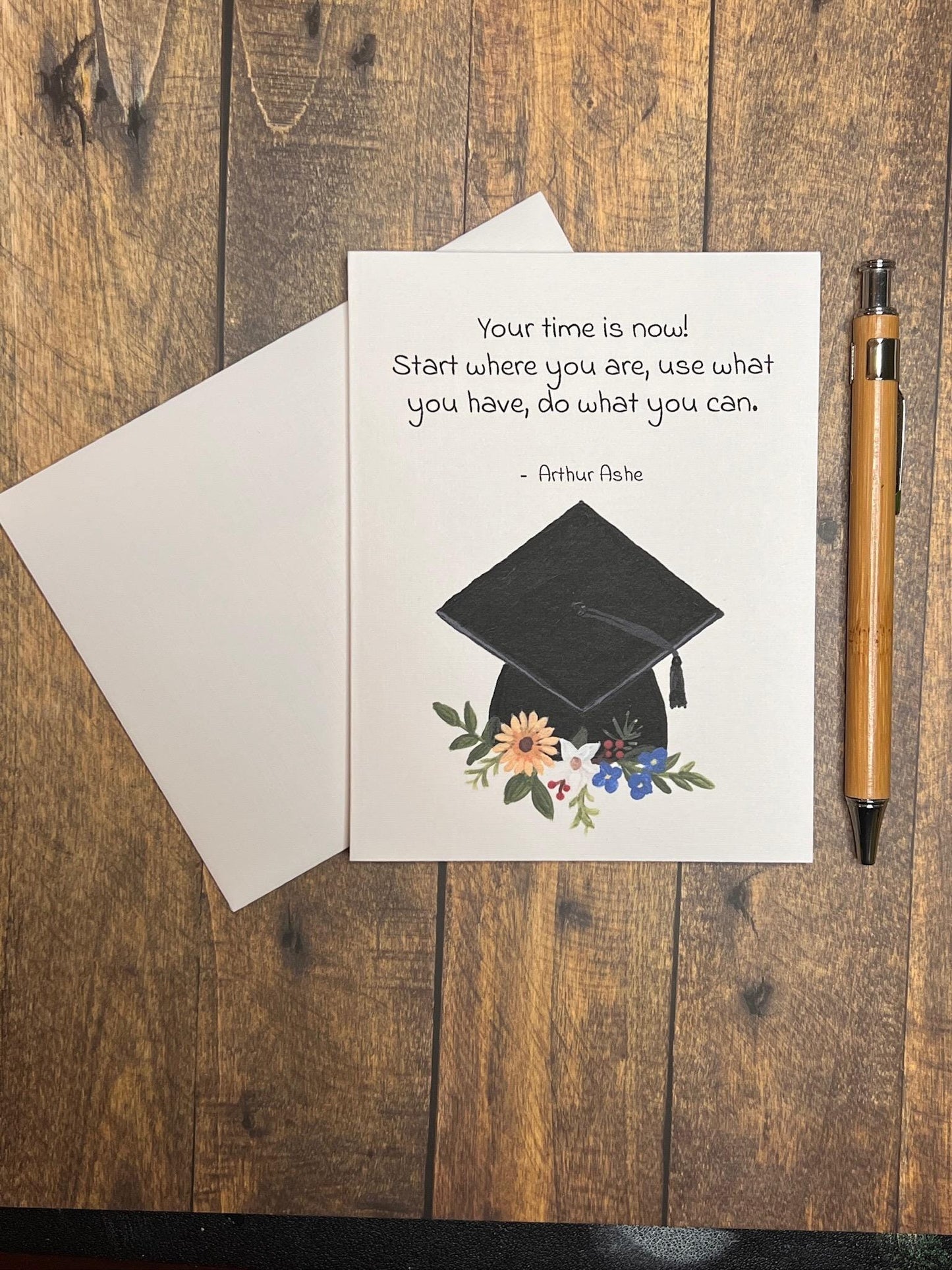 Floral Graduation Cap Card: Arthur Ashe Quote, Encouragement (Box Set Available)