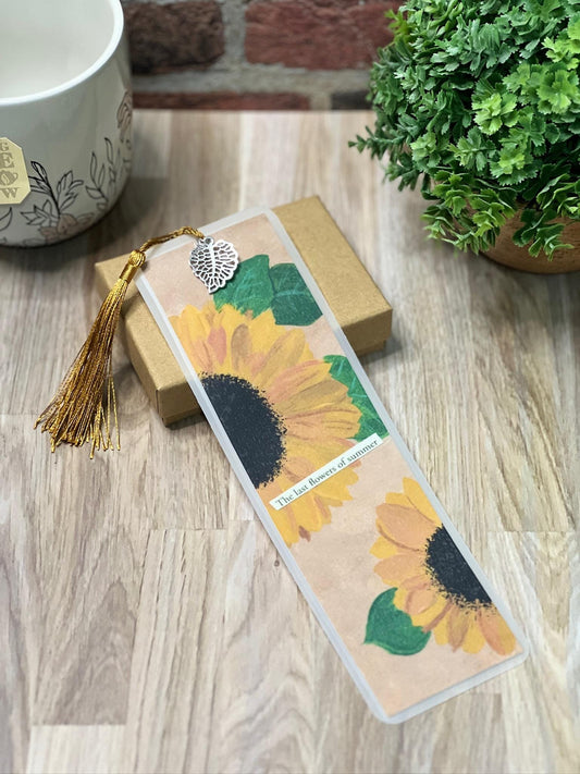 Sunflower Bookmark: Laminated Floral Bookmark with Tassel & Charm