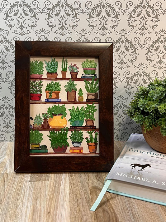 Houseplant Shelf Art Print: Hand-Painted Botanical Shelfie