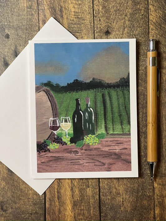 Vineyard Wine Art Greeting Card: Wine Lover Celebration