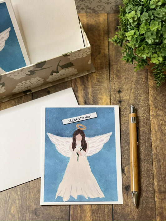 Hand-Painted Angel Card: Inspirational Faith Art, Sympathy Gift