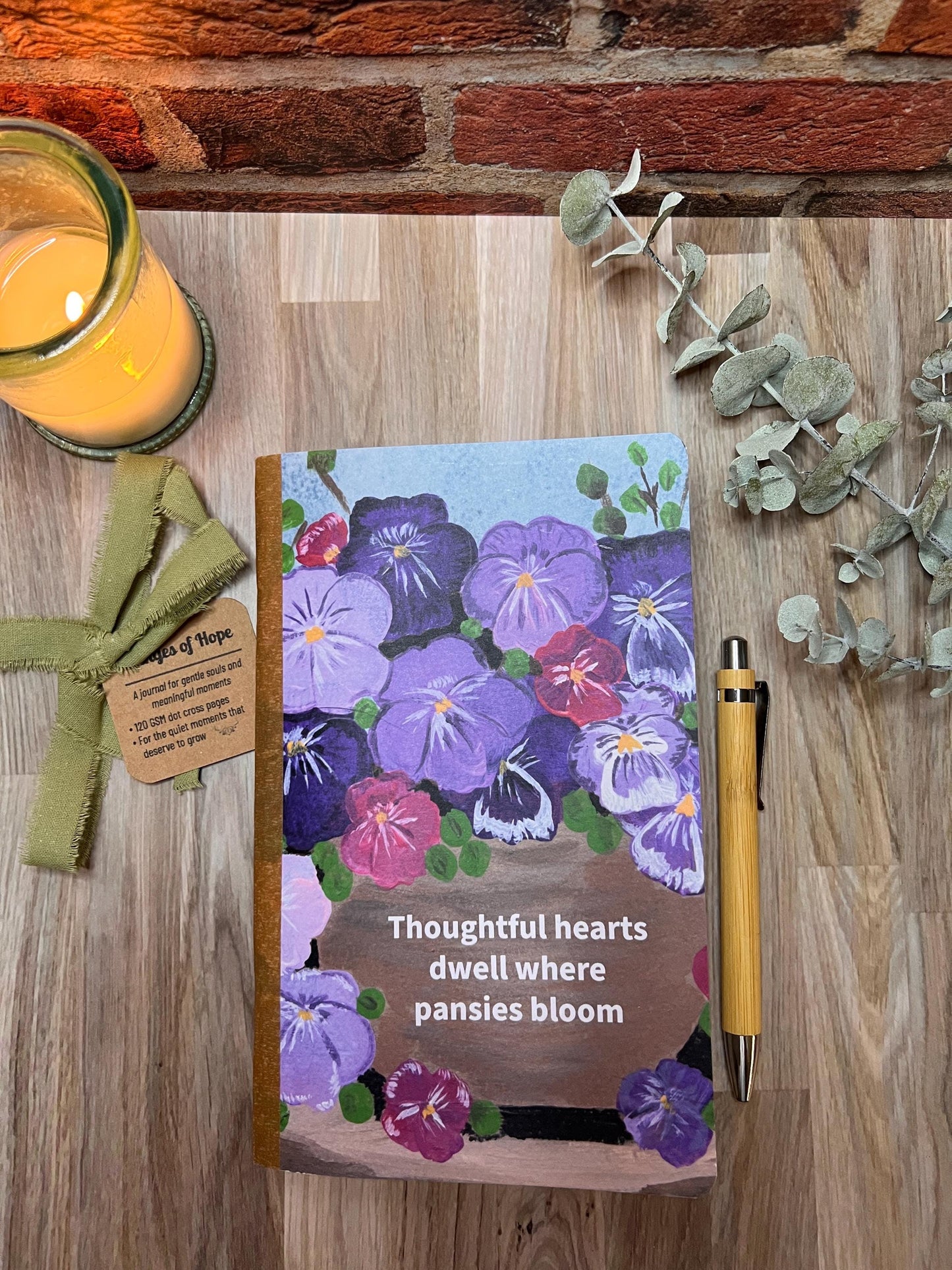 Handmade Pansy Journal: Floral Dot Grid Notebook, Spring Gift