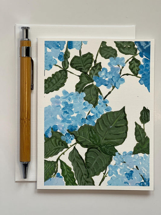 Blue Hydrangea Notecard: Botanical Garden Art, Customizable Greeting