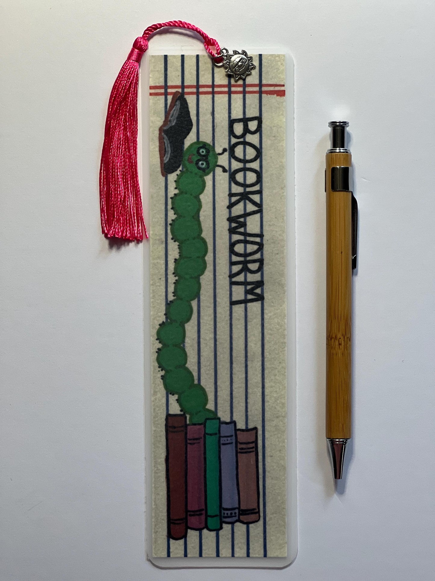 Bookworm Laminated Bookmark - Teacher or Student Gift