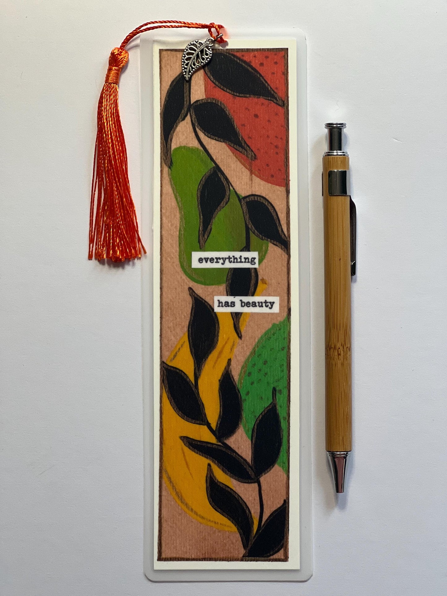 Hand-Painted Nature Bookmark: Inspirational Quote, Tassel & Charm