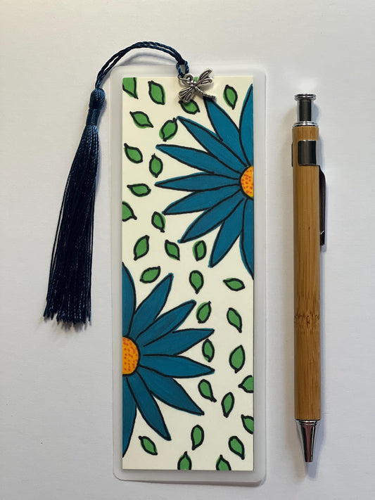 Blue Floral Bookmark: Faith-Inspired Botanical Art with Tassel