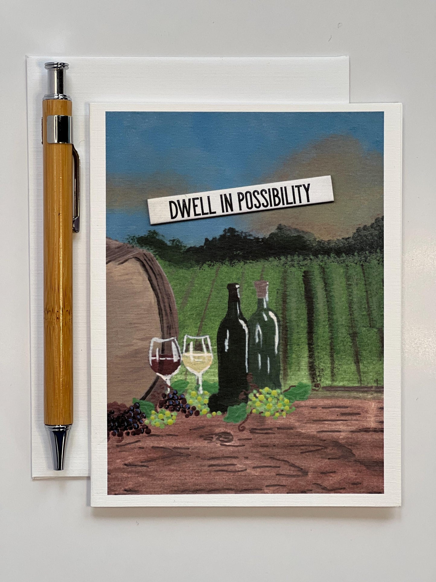 Vineyard Wine Art Greeting Card: Dwell in Possibility, Encouragement Card