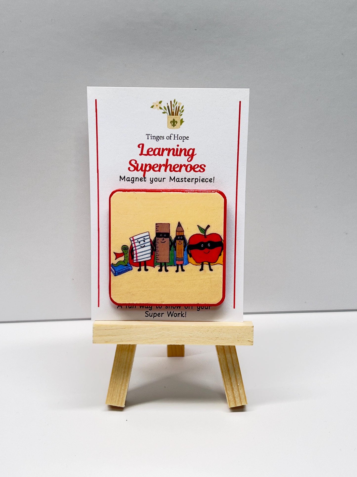 Learning Superheroes Magnet – Teacher Gift | 2x2 Wood Classroom Magnet