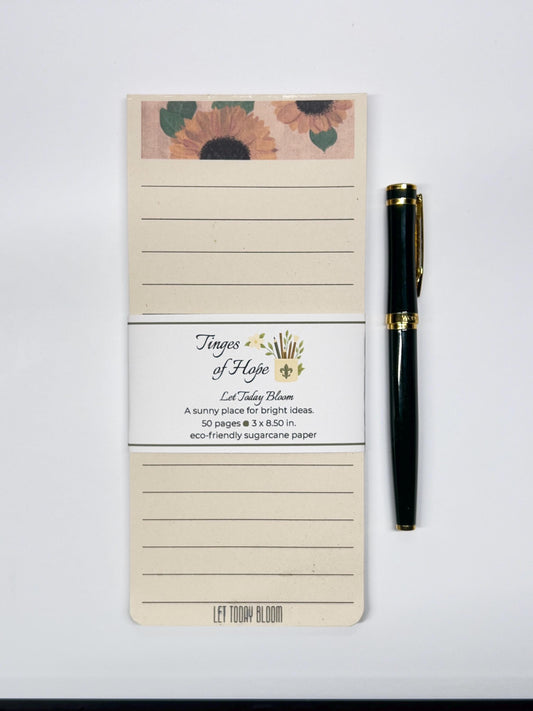 Sunflower Notepad: Rustic Floral List Pad - Eco-Friendly Stationery