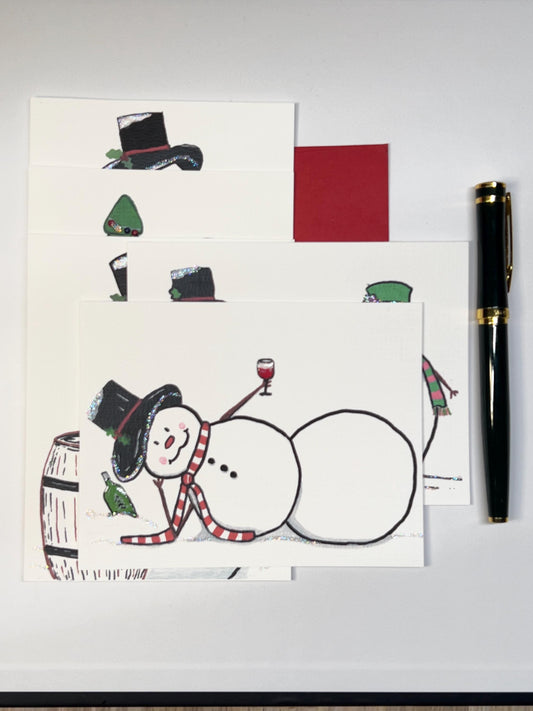 Handmade Glittered Snowman Christmas Card Set | Whimsical Holiday Cards