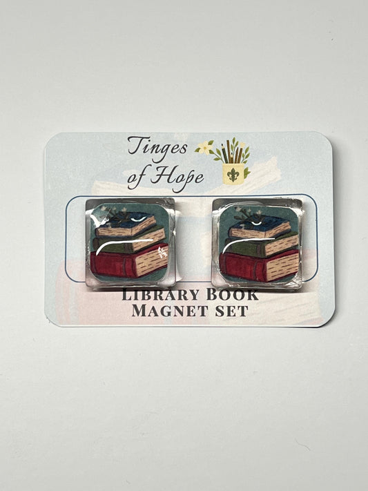 Library Book Magnet Set – 30mm Square Glass Book Stack Art for Fridge & Office