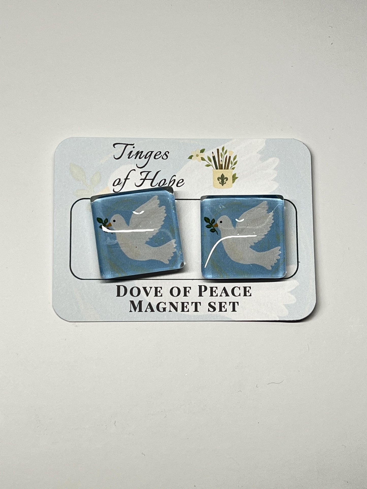 Dove of Peace Magnet Set – 30mm Square Glass Christian Art for Fridge & Office