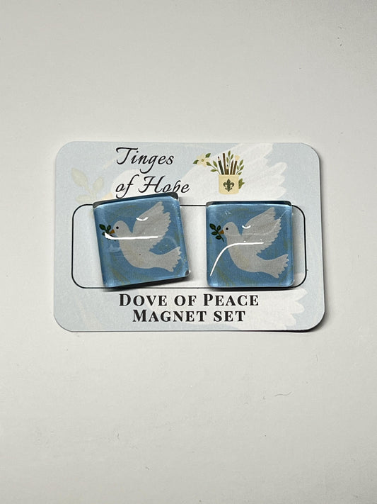 Dove of Peace Magnet Set – 30mm Square Glass Christian Art for Fridge & Office