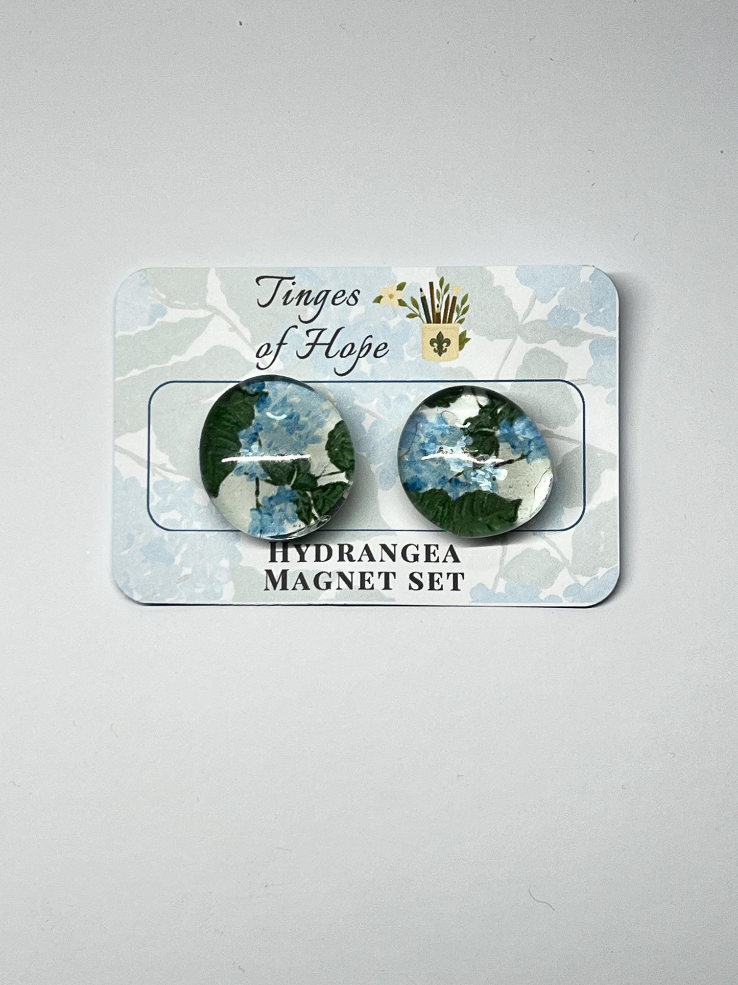 Hydrangea Magnet Set – Round Glass Floral Art for Fridge & Office