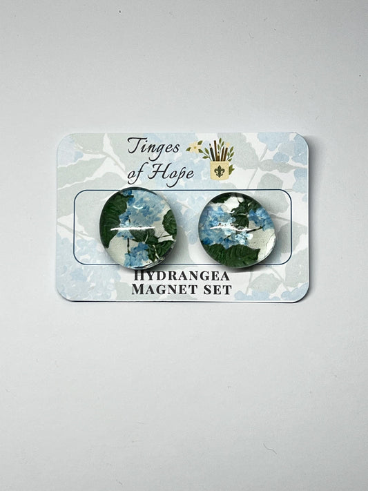 Hydrangea Magnet Set – Round Glass Floral Art for Fridge & Office