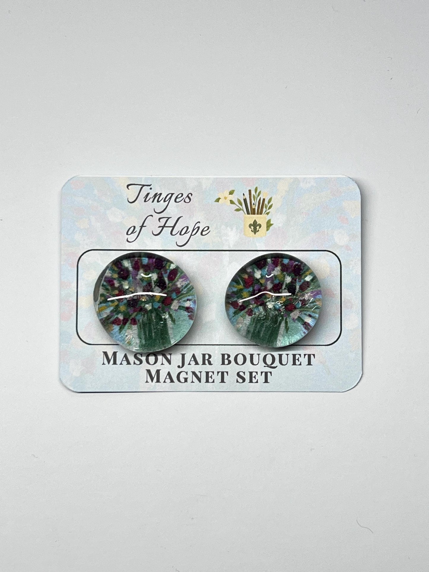 Mason Jar Bouquet Magnet Set – Round Glass Floral Art for Fridge & Office