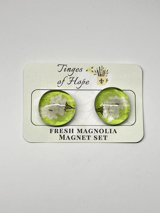 Fresh Magnolia Magnet Set – Round Glass Floral Art for Fridge & Office