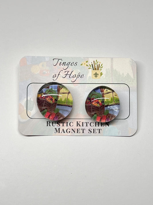 Rustic Kitchen Magnet Set – Round Glass Farmhouse Art for Fridge & Home